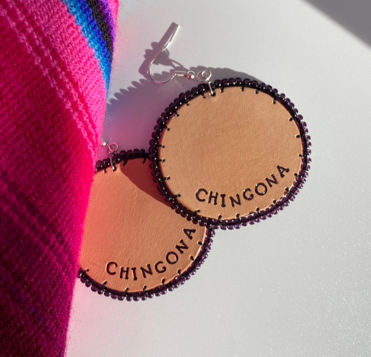 Chingona beaded leather earrings