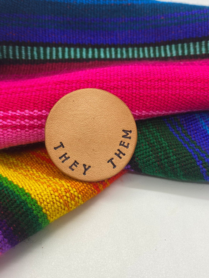 They them leather pronoun pin