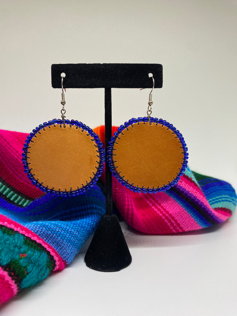 Blue Beaded leather earrings
