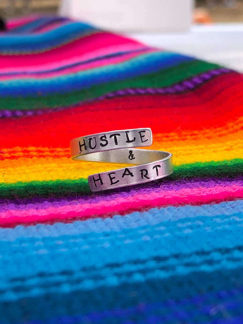 “Hustle and heart” wrap ring