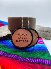 Load image into Gallery viewer, Beaded “Black Lives Matter” leather round earrings (proceed donation)