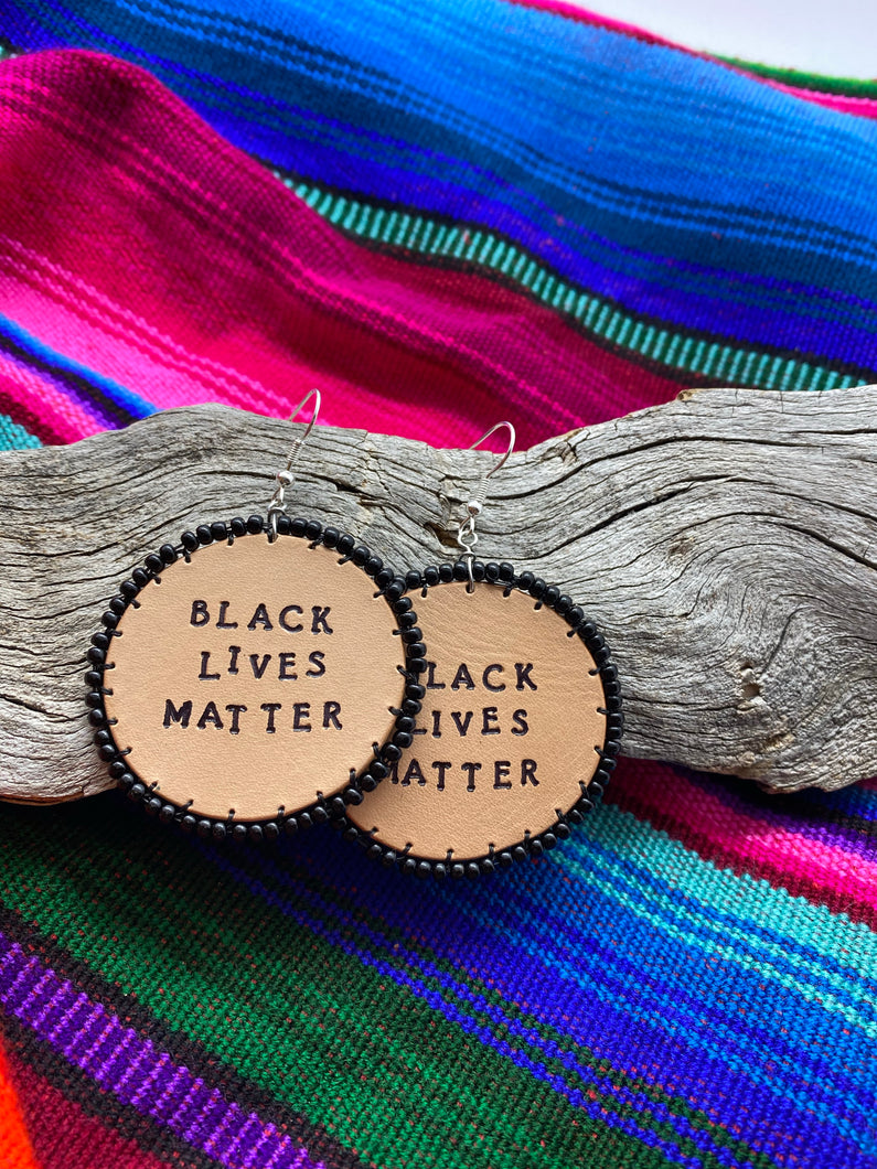 Beaded “Black Lives Matter” leather round earrings (proceed donation)